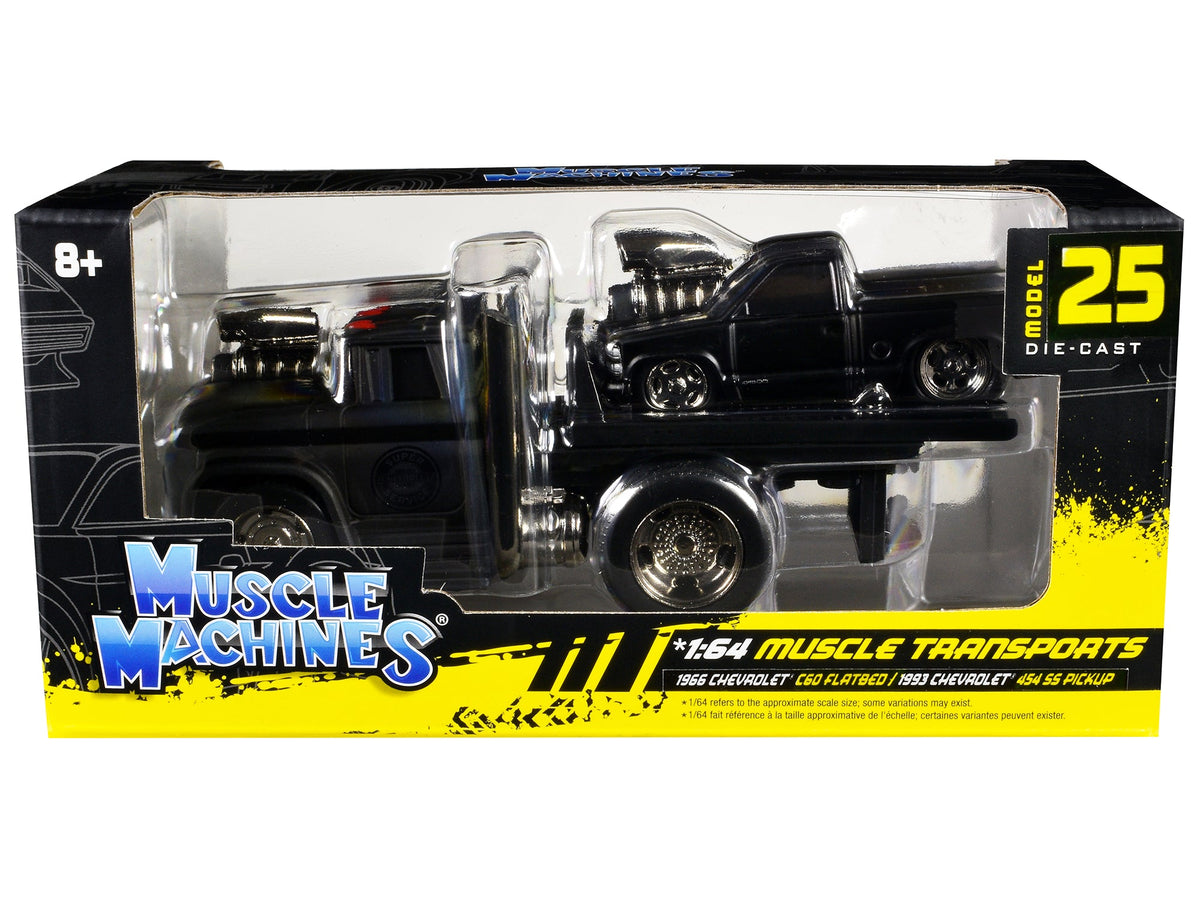 Rapid Vehicles 1966 Chevrolet C60 Flatbed Truck Matt Black and 1993 Chevrolet 454 SS Pickup Truck...
