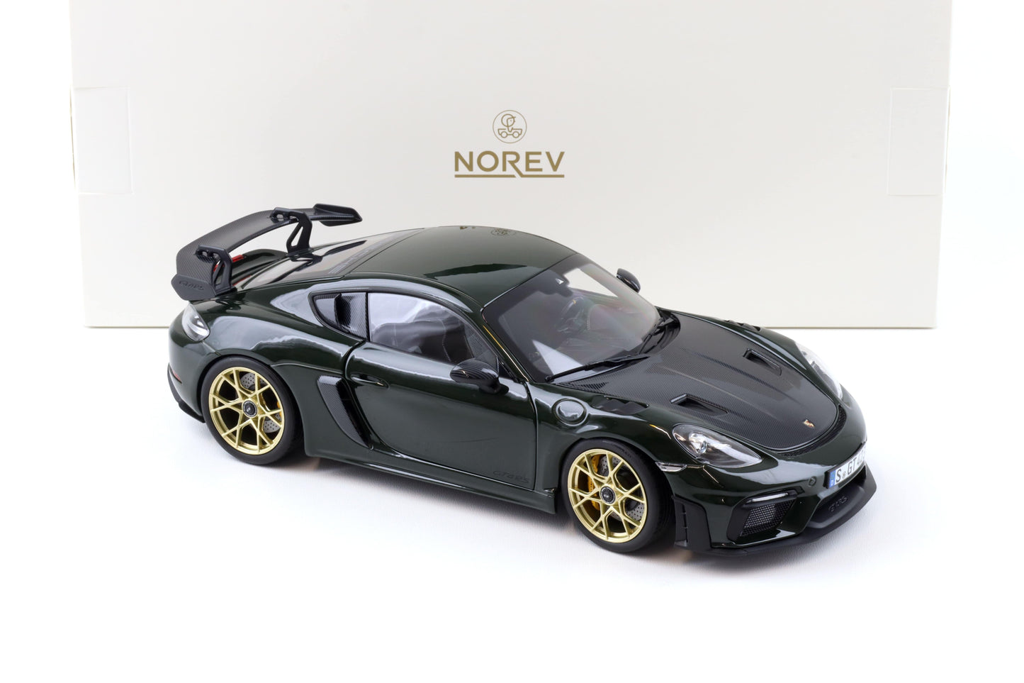 Norev 2023 Porsche 718 Cayman GT4 RS w/ Weissach Package Brewster Green 1:18