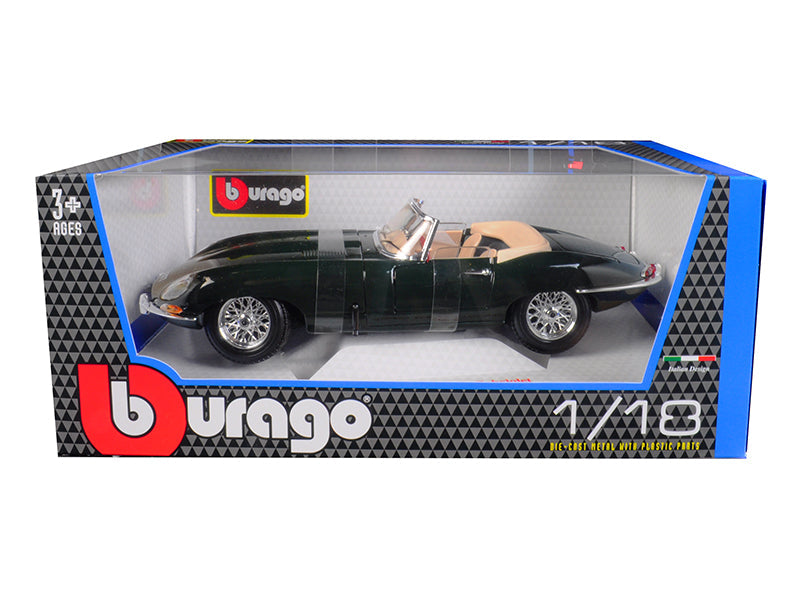 Rapid Vehicles 1961 Jaguar E Type Convertible Green 1/18 Diecast Model Car by Bburago  free...