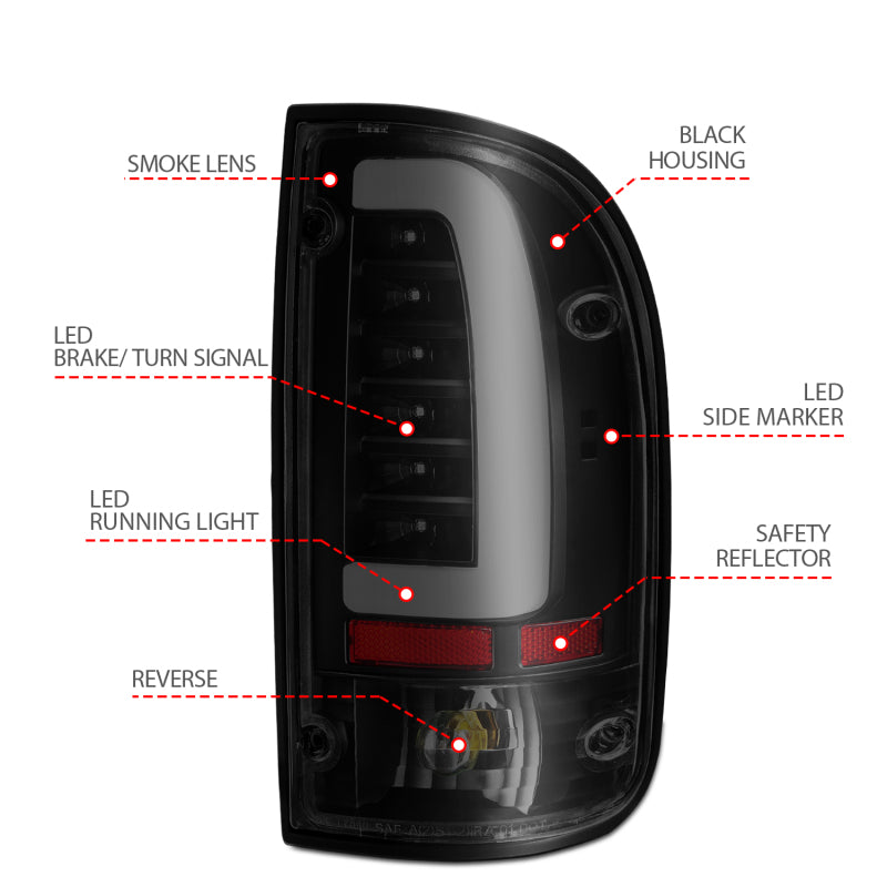 FR SPORT ANZO 1995-2000 Toyota Tacoma LED Taillights Black Housing Smoke Lens (Pair) 311354 -...