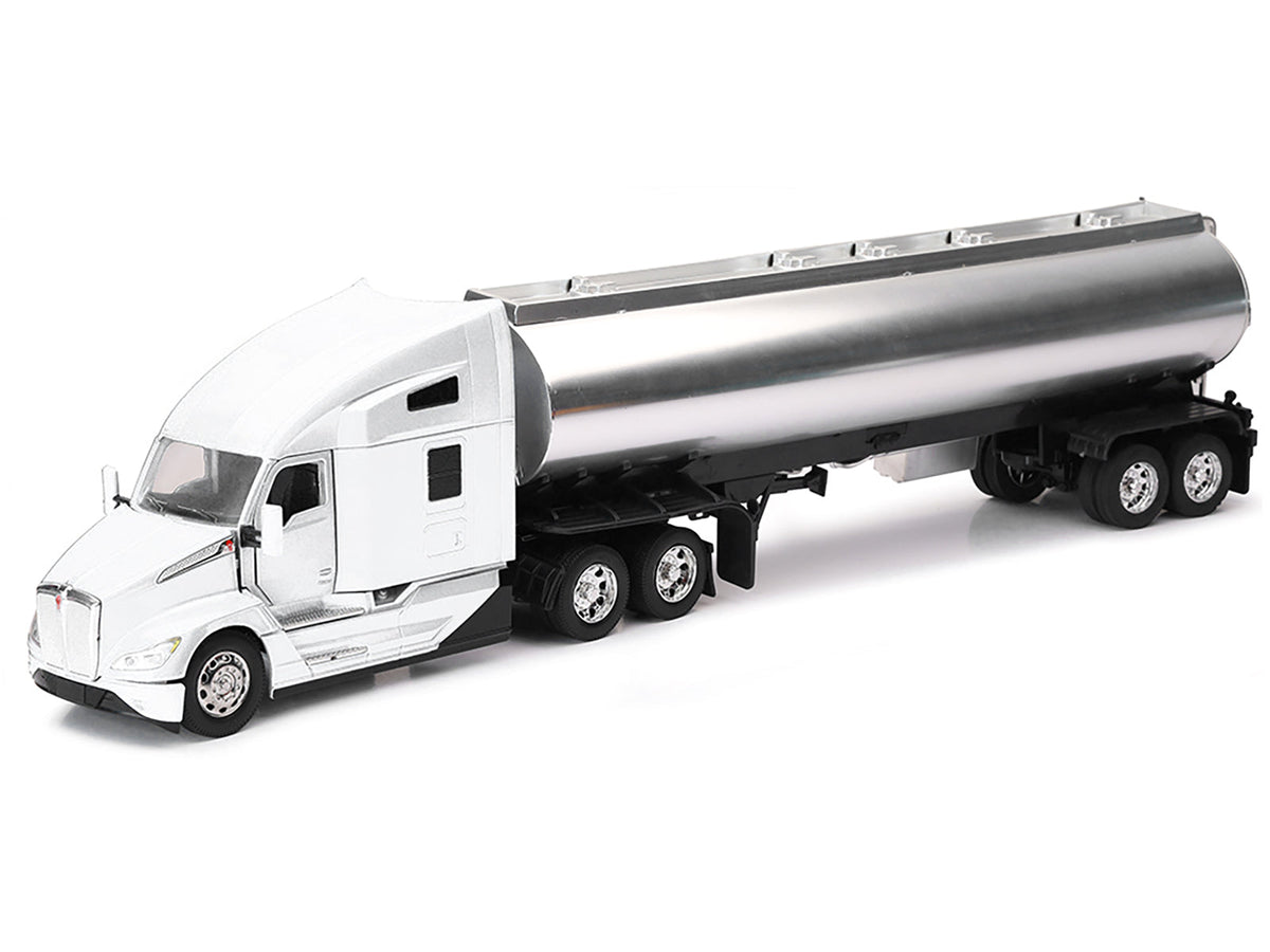 Rapid Vehicles Kenworth T680 Truck White with Oil Tanker Trailer Chrome "Long Haul Trucker"...