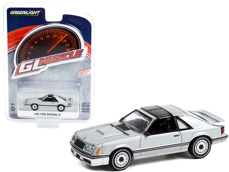 Rapid Vehicles 1982 Ford Mustang GT 5.0 Silver Metallic with Black Stripes "Greenlight Muscle"...