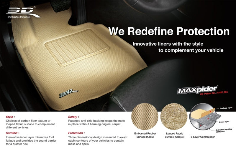 FR SPORT 3D MAXpider 07-10 Hyundai Elantra (Sedan) Classic 2nd Row Floormat - Tan L1HY02922202 -...