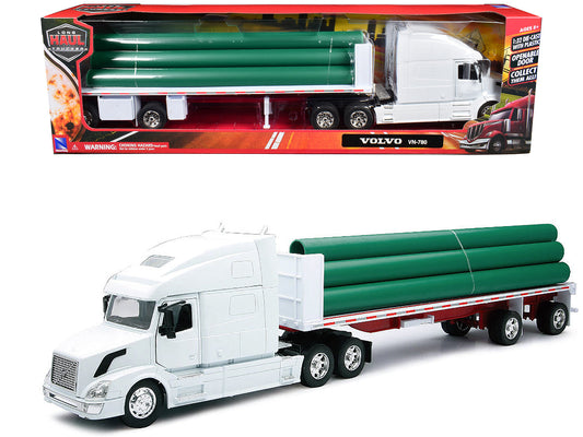 Rapid Vehicles Volvo VN-780 Truck with Flatbed Trailer and Long Pipes White "Long Haul Truckers"...