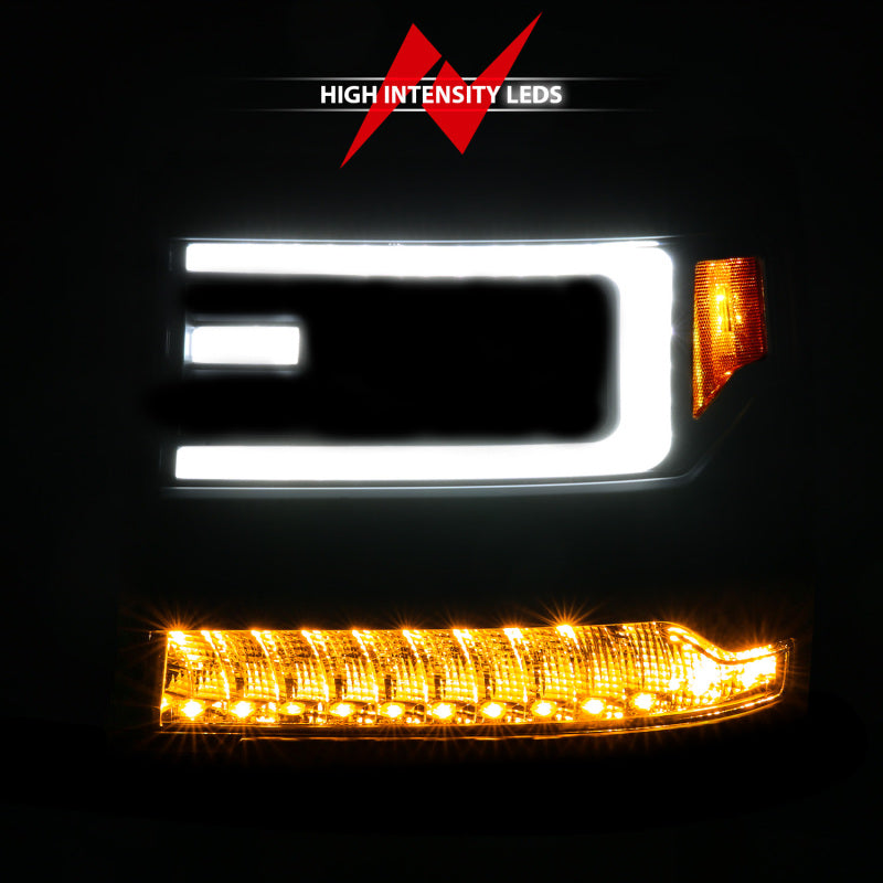 ANZO 16-18 Chevy Silverado1500 (Factory HID Models) LED Proj Light Bar Style Headlights Black - Pair 111624A