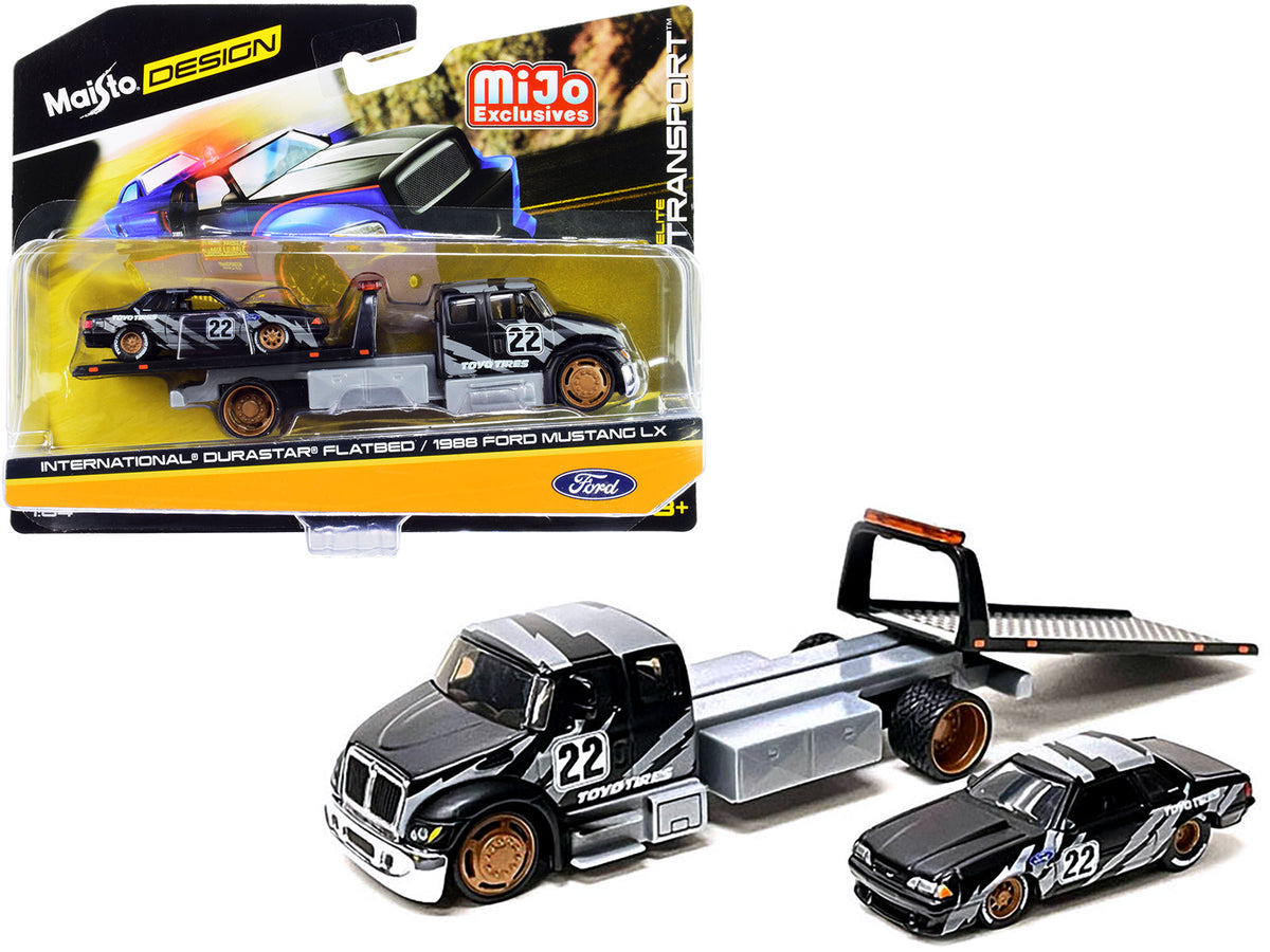 Rapid Vehicles International DuraStar Flatbed Truck #22 and 1988 Ford Mustang LX #22 Matt Black...