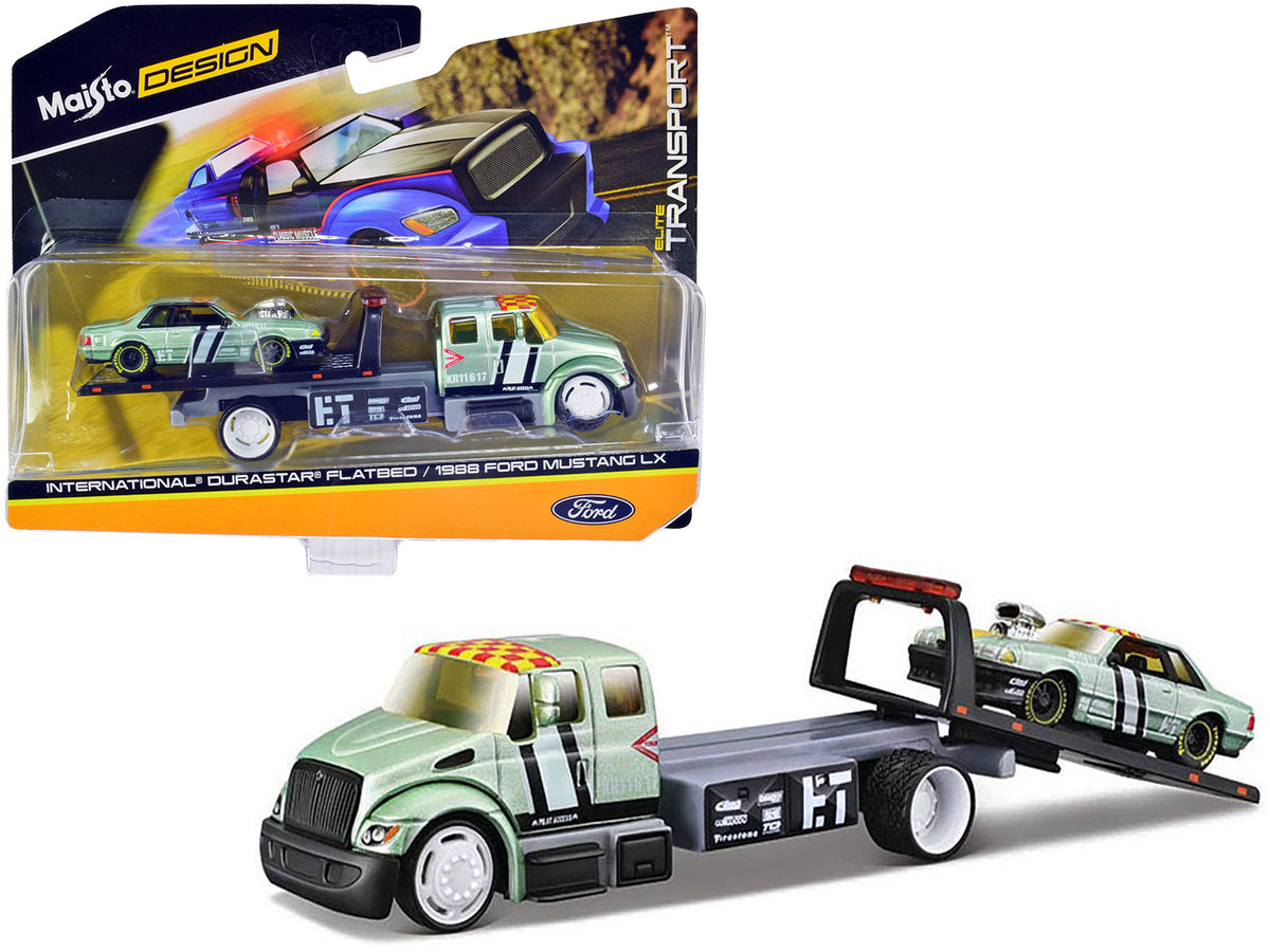 Rapid Vehicles International DuraStar Flatbed Truck #17 and 1988 Ford Mustang LX #17 Light Green...