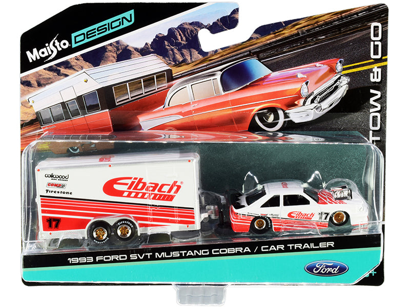 Rapid Vehicles 1993 Ford SVT Mustang Cobra #17 with Enclosed Car Trailer "Eibach" White with Red...