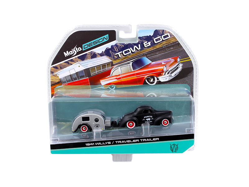 Rapid Vehicles 1941 Willys Matt Black and Traveler Trailer Tow & Go 1/64 Diecast Model by Maisto ...