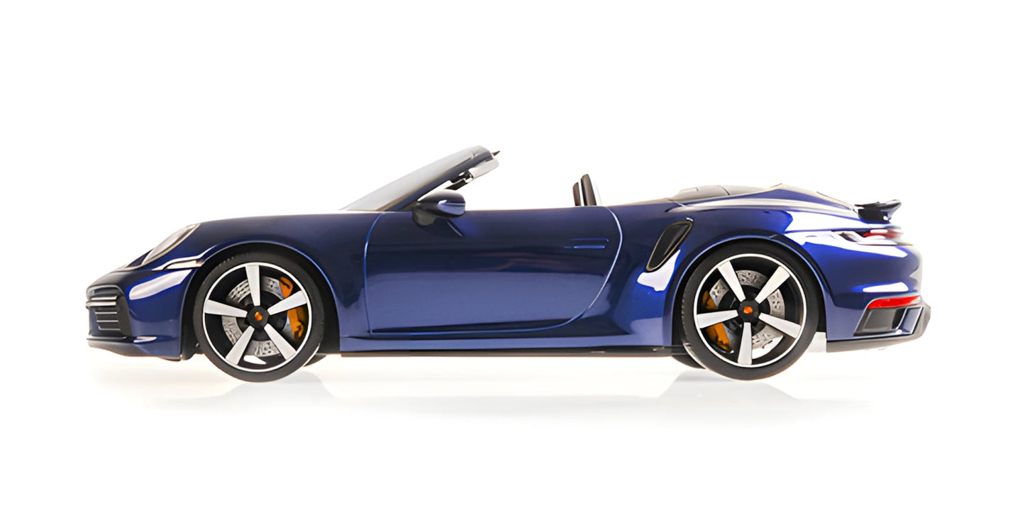 Minichamps 2020 Porsche 911 992.1 Turbo S Cabriolet Gentian Blue Metallic 1:18