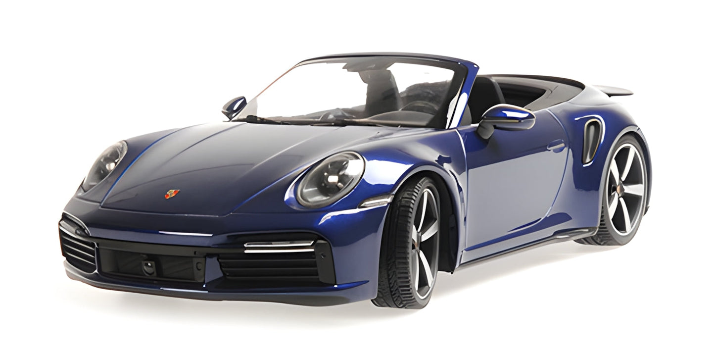 Minichamps 2020 Porsche 911 992.1 Turbo S Cabriolet Gentian Blue Metallic 1:18