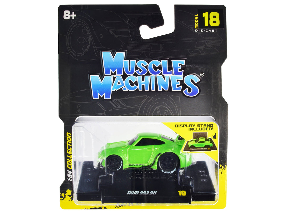 Rapid Vehicles RWB 911 993 Bright Green "RAUH-Welt BEGRIFF" 1/64 Diecast Model Car by Muscle...
