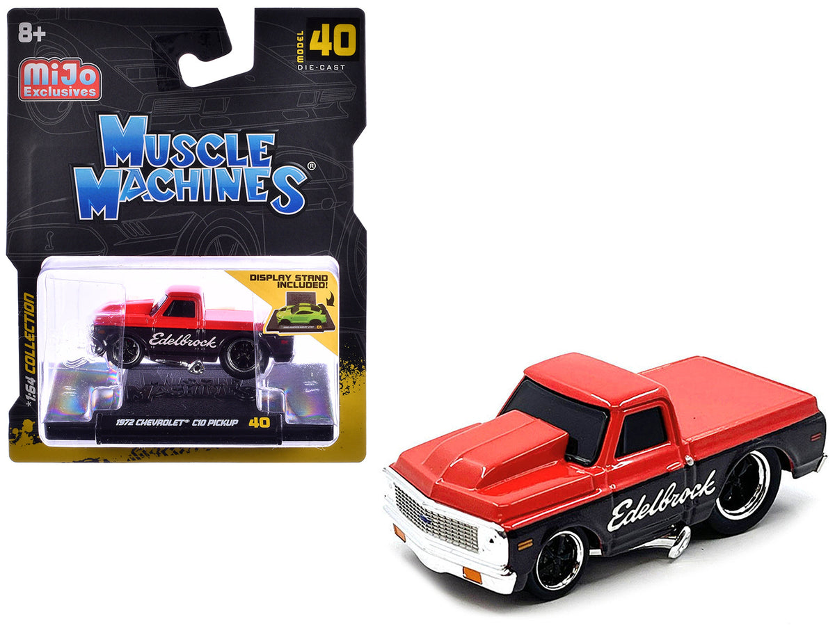 Rapid Vehicles 1972 Chevrolet C-10 Pickup Truck Red and Black "Edelbrock" 1/64 Diecast Model Car...