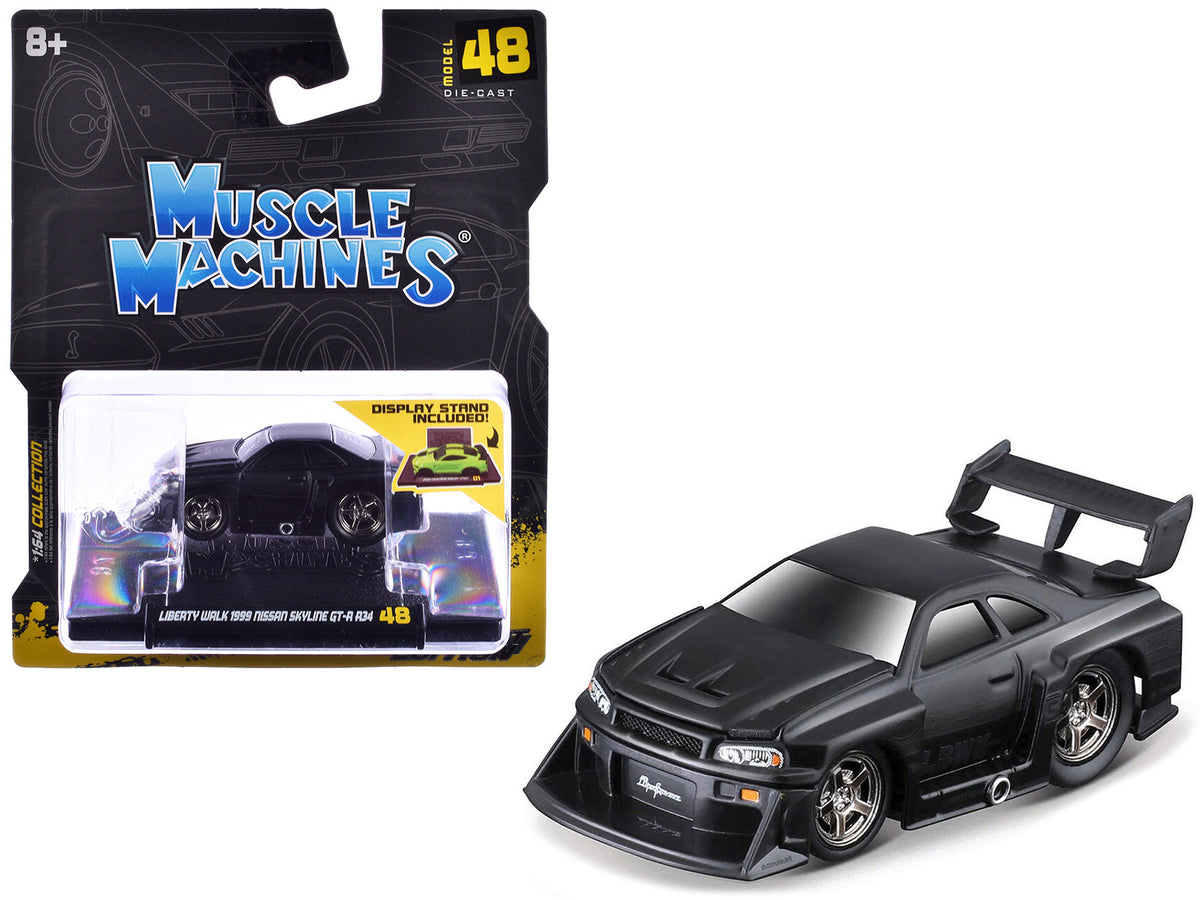 Rapid Vehicles 1999 Nissan Skyline GT-R (R34) #5 "Liberty Walk" Matt Black 1/64 Diecast Model Car...