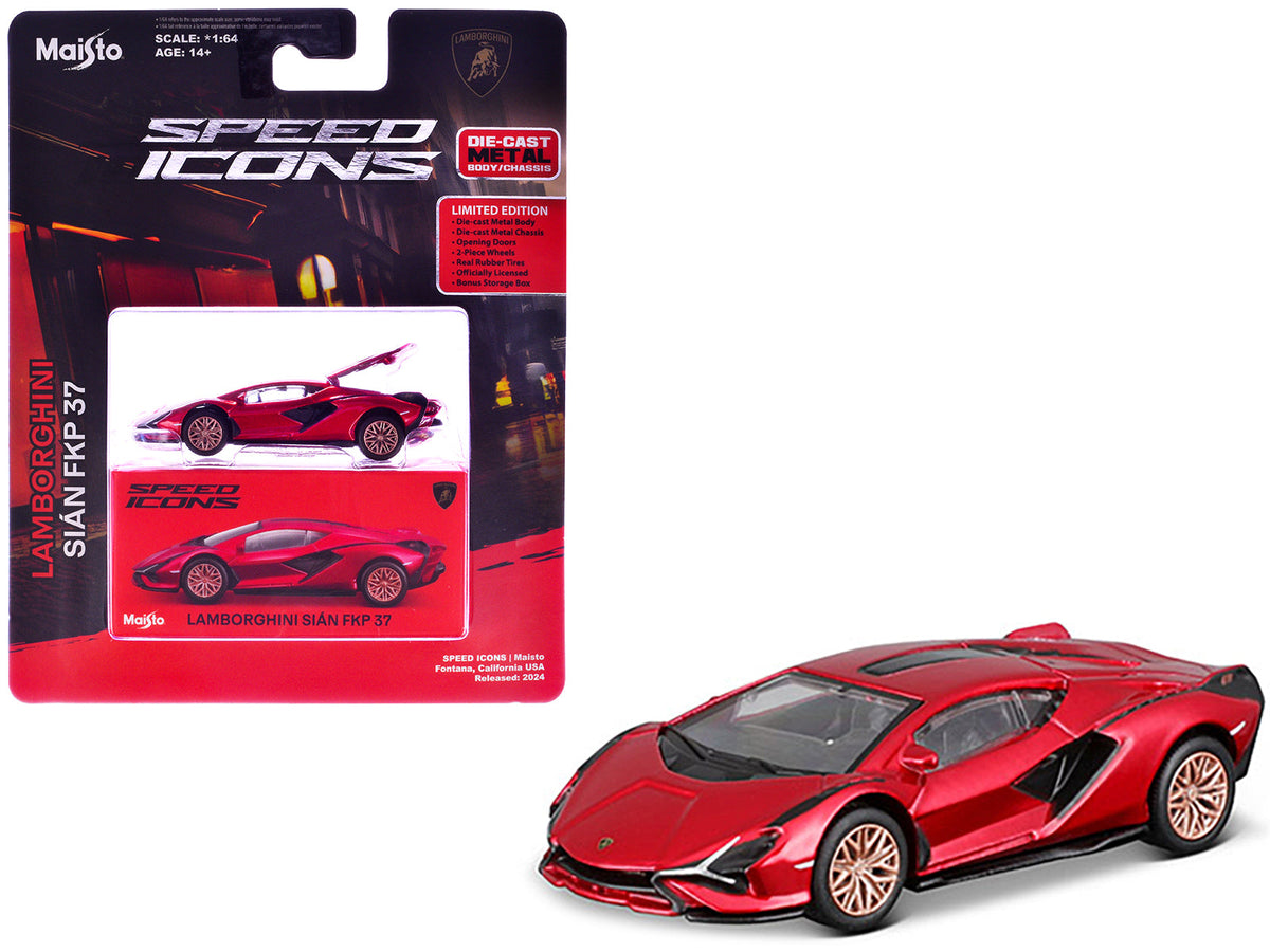 Rapid Vehicles Lamborghini Sian FKP 37 Red Metallic "Speed Icons" Series 1/64 Diecast Model Car...