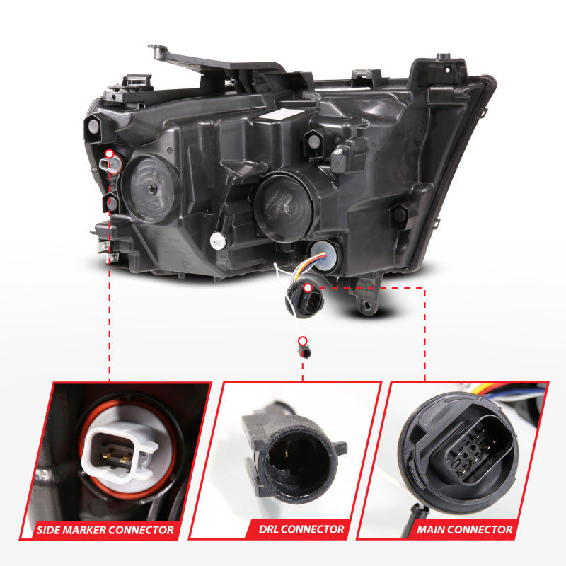 ANZO 19-24 RAM 1500 (New Body/OE Halogen) Full LED Proj Headlights DRL/SeqSig Black - Driver Side 111628A-L