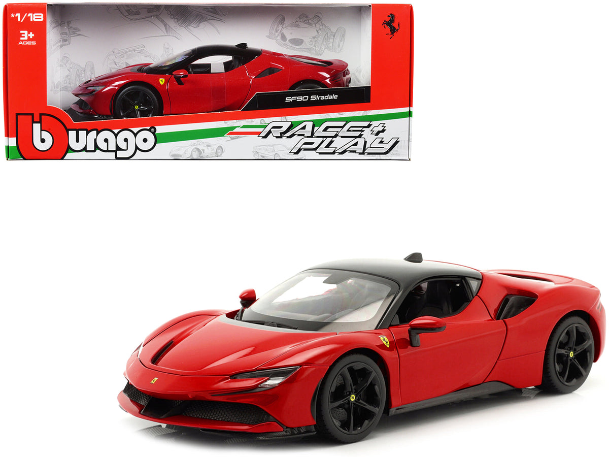Rapid Vehicles Ferrari SF90 Stradale Red with Black Top "Race + Play" Series 1/18 Diecast Model...