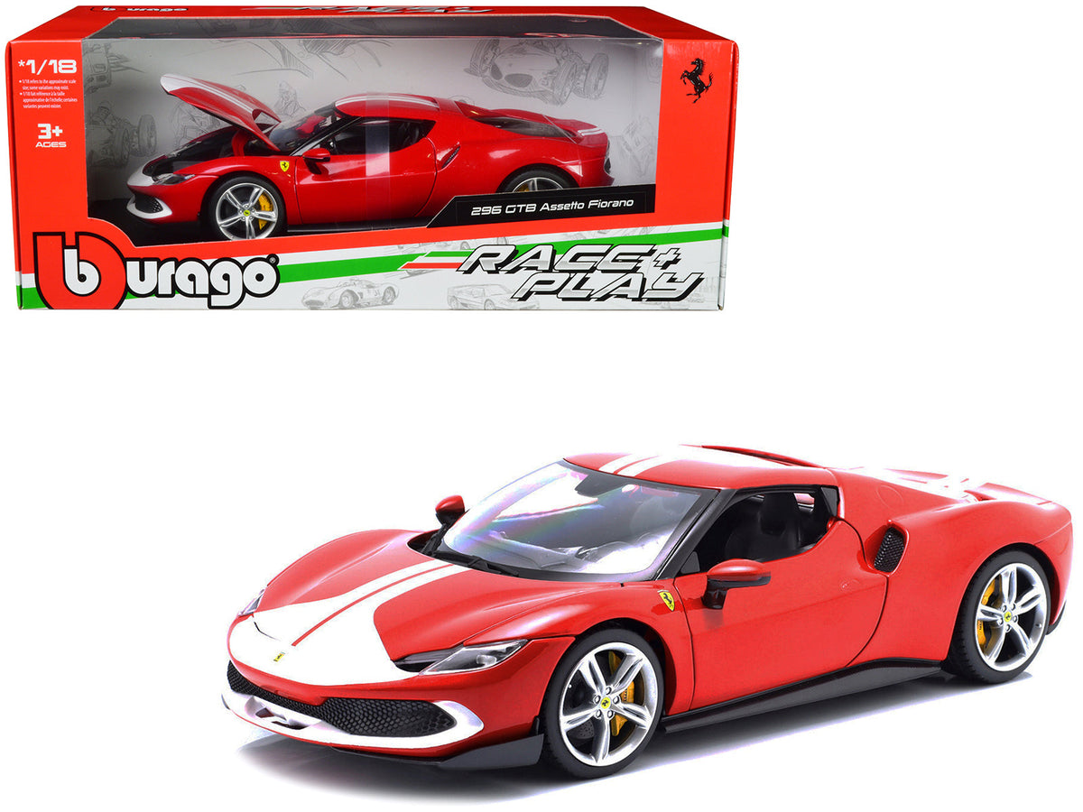Rapid Vehicles Ferrari 296 GTB Assetto Fiorano Red with White Stripes "Race + Play" Series 1/18...