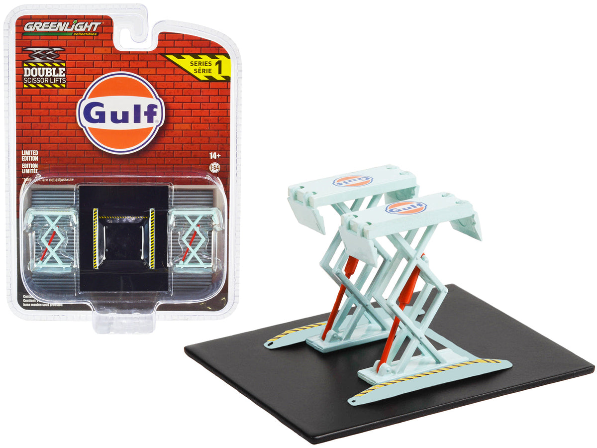 Rapid Vehicles Automotive Double Scissor Lift "Gulf Oil" Light Blue "Double Scissor Lifts" Series...