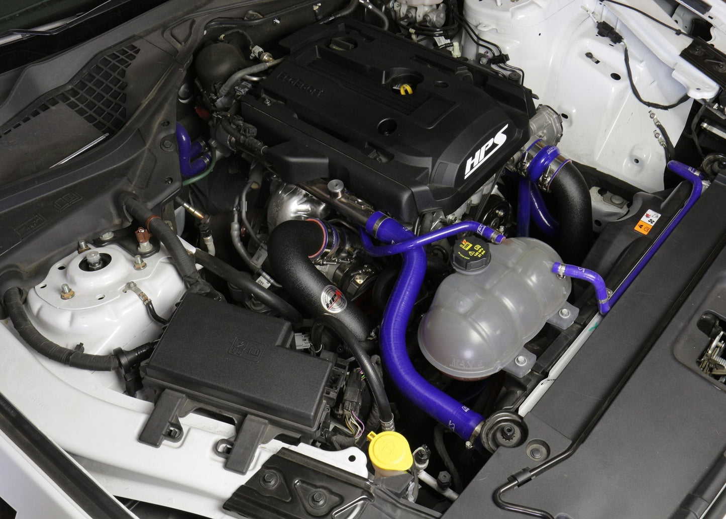 HPS Performance HPS Intercooler Hot Charge Pipe and Cold Side with Blue Hoses 15-17 Ford Mustang Ecoboost 2.3L Turbo, Black