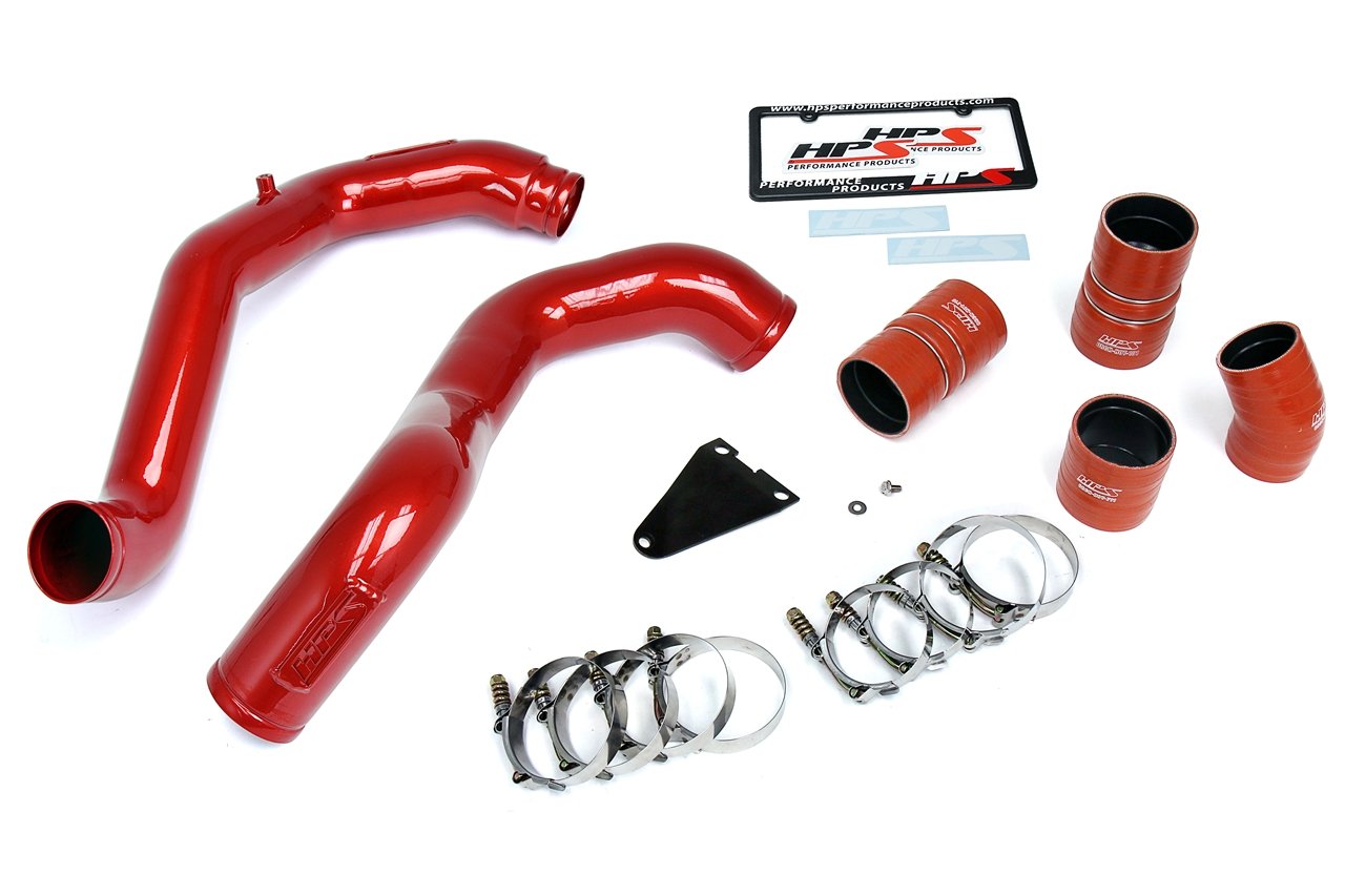 HPS Hot & Cold Side Charge Pipe with Intercooler Boots Kit, 03-07 Ford F450 Superduty Powerstroke 6.0L Diesel Turbo, Red