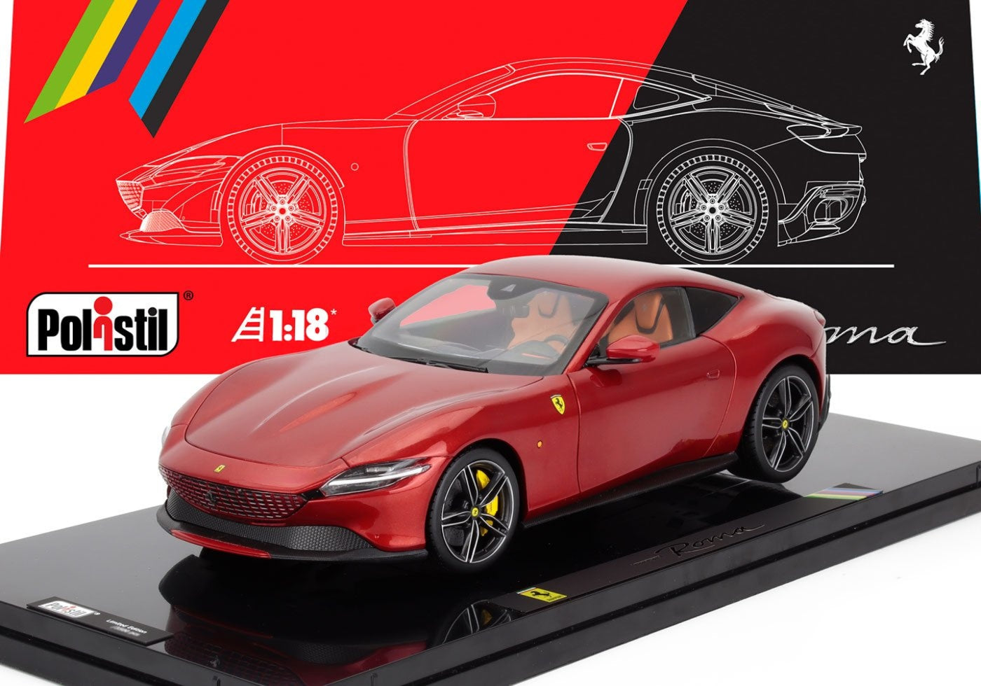 Polistil 2019 Ferrari Roma Rosso Magma (Red Metallic) High Fidelity WITH DISPLAY 1:18