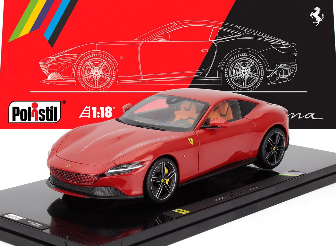 Polistil 2019 Ferrari Roma Rosso Corsa (Ferrari Red) High Fidelity WITH DISPLAY 1:18