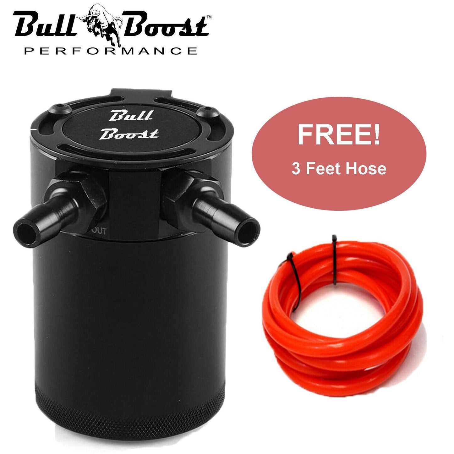 Black Aluminum Oil Catch Can Reservoir Tank Baffled Kit 2-Port | Free 3F Hose