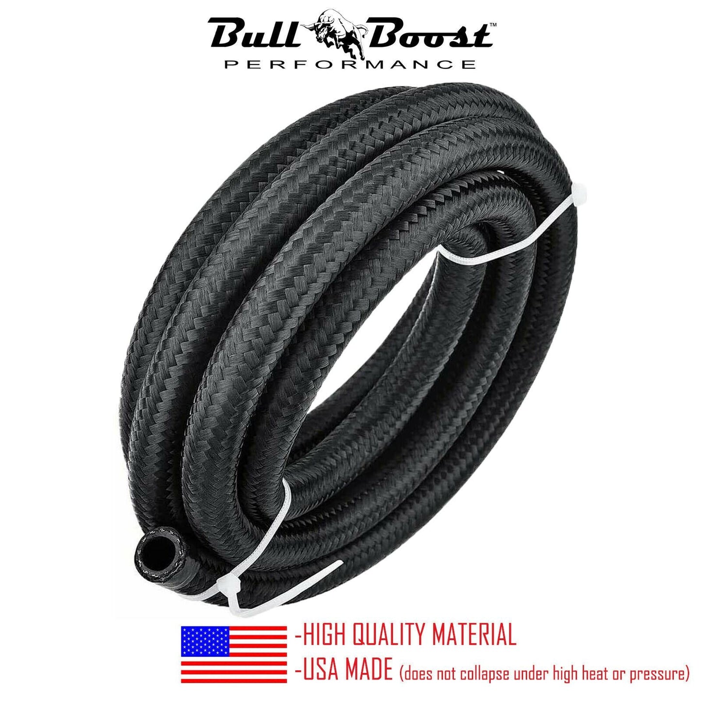 Black Fuel Hose Oil Gas LineAN6-AN8-AN10 Nylon/Stainless Steel Braided BOOSTED