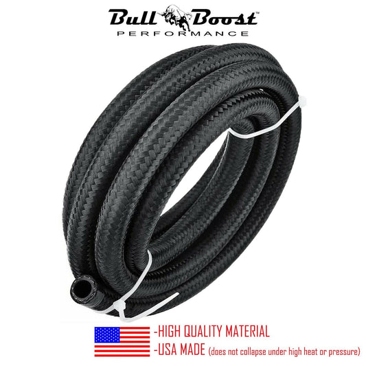 Bull Boost Performance Black Fuel Hose Oil Gas LineAN6-AN8-AN10 Nylon/Stainless Steel Braided...