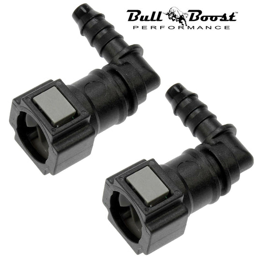 Bull Boost Performance 2x 90 ID 3/8" 3/8" Fuel Line Quick Connect Disconnect Connector For Ford GM
