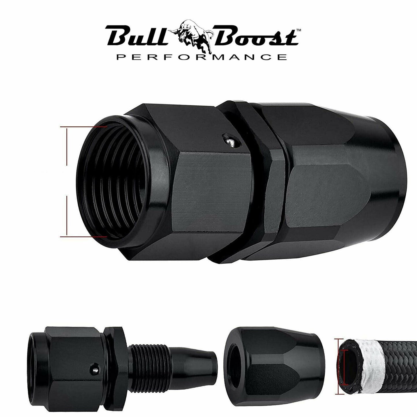 6 AN Straight Billet Swivel Seal Braided Steel Hose End Fitting Oil/Fuel/Water
