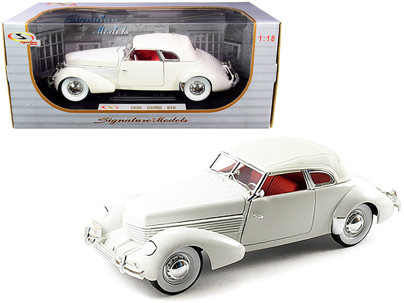 Rapid Vehicles 1936 Cord 810 Coupe White with Red Interior 1/18 Diecast Model Car by Signature...