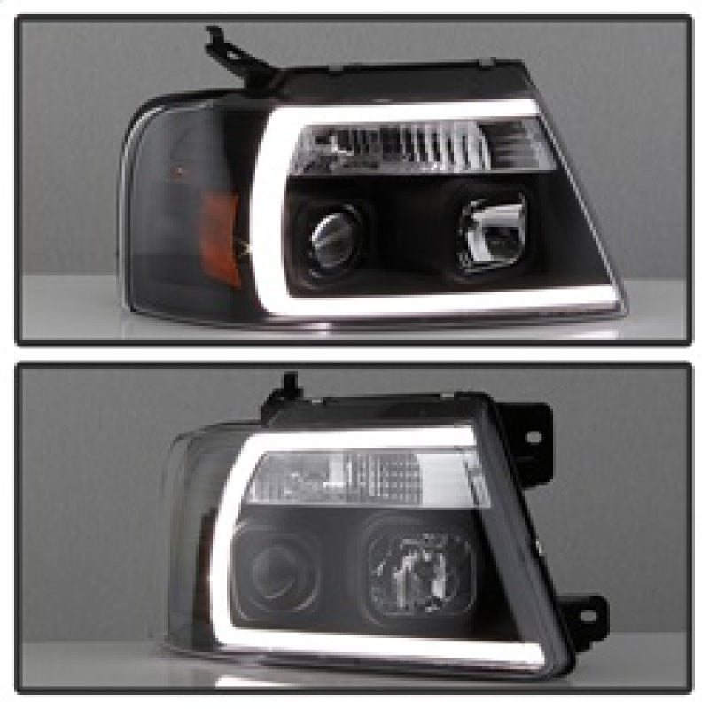 FR SPORT Spyder 04-08 Ford F-150 Projector Headlights - Light Bar DRL - Black...