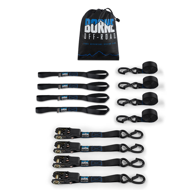 Borne Off-Road Medium-Duty Ratchet Tie-Down Kit (4-Pack) Black BNRTC-TDMD-4BK