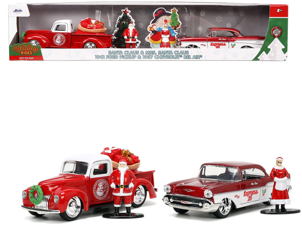 Rapid Vehicles 1941 Ford Pickup Truck Red and White "Santa's Workshop" and 1957 Chevrolet Bel Air...