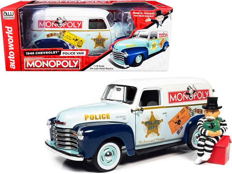 Rapid Vehicles 1948 Chevrolet Panel Police Van with Mr. Monopoly Figurine "Monopoly" 1/18 Diecast...