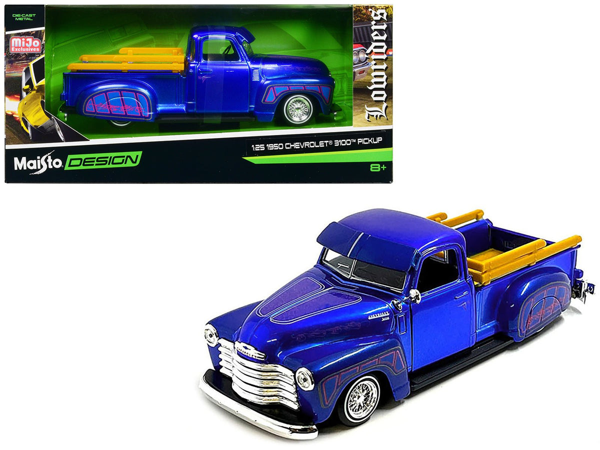 Rapid Vehicles 1950 Chevrolet 3100 Pickup Truck Lowrider Candy Blue with Graphics "Lowriders"...