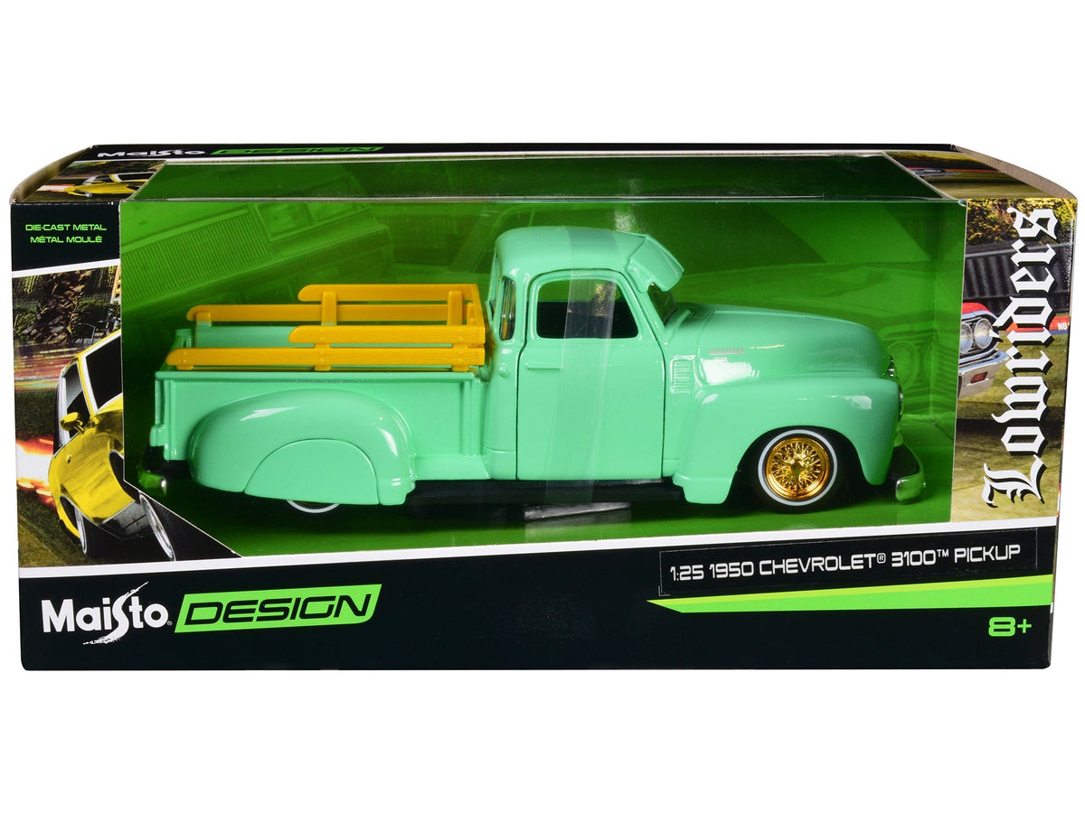 Rapid Vehicles 1950 Chevrolet 3100 Pickup Truck Lowrider Light Green with Gold Wheels "Lowriders"...