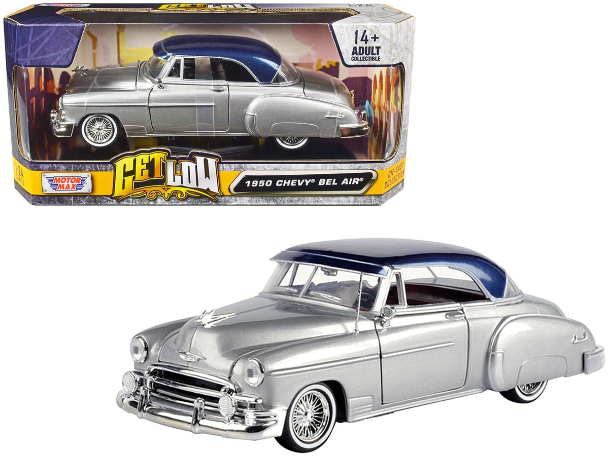 Rapid Vehicles 1950 Chevrolet Bel Air Lowrider Silver Metallic with Blue Metallic Top "Get Low"...