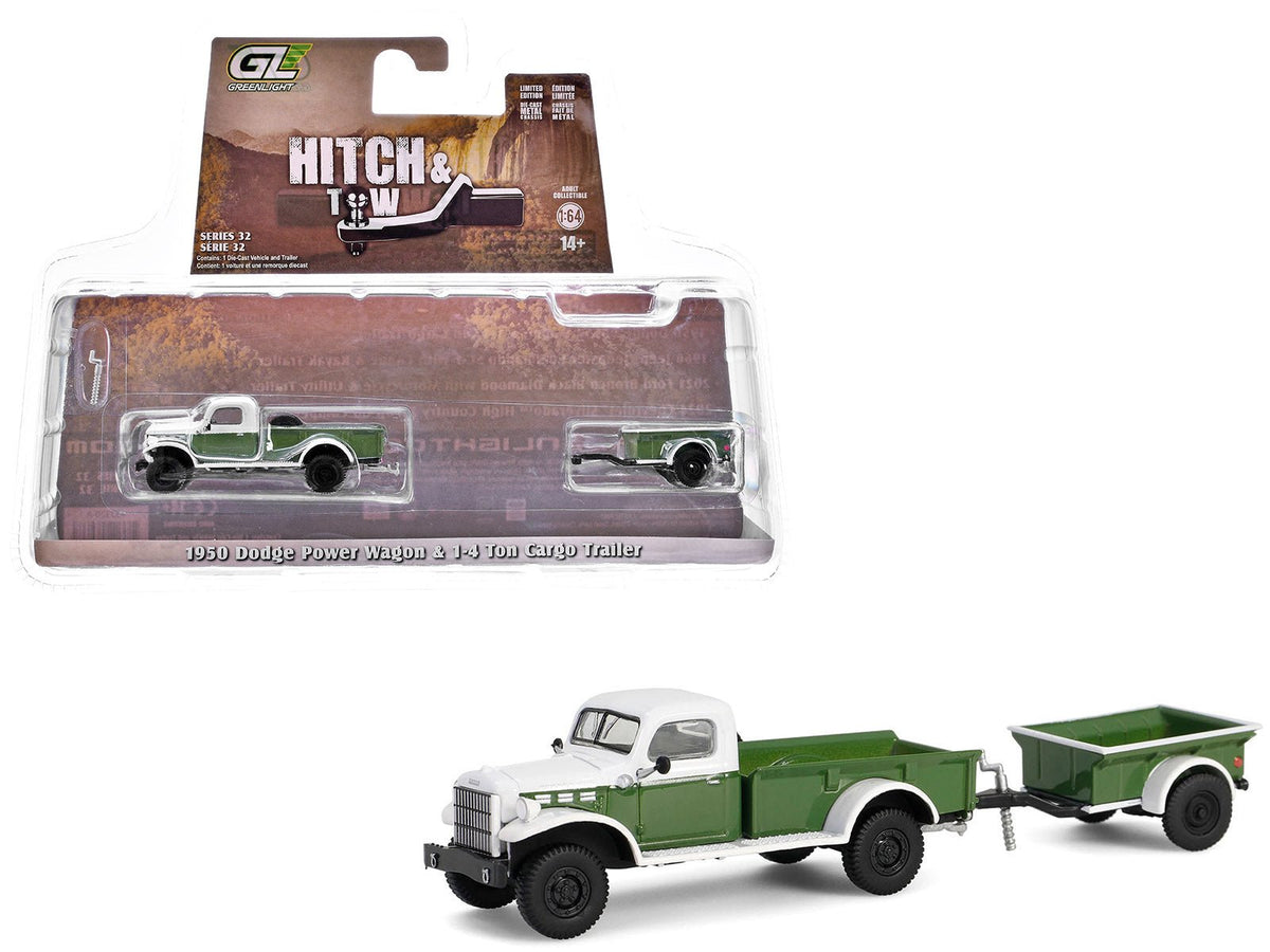 Rapid Vehicles 1950 Dodge Power Wagon Pickup Truck Green and White with 1/4 Ton Cargo Trailer...
