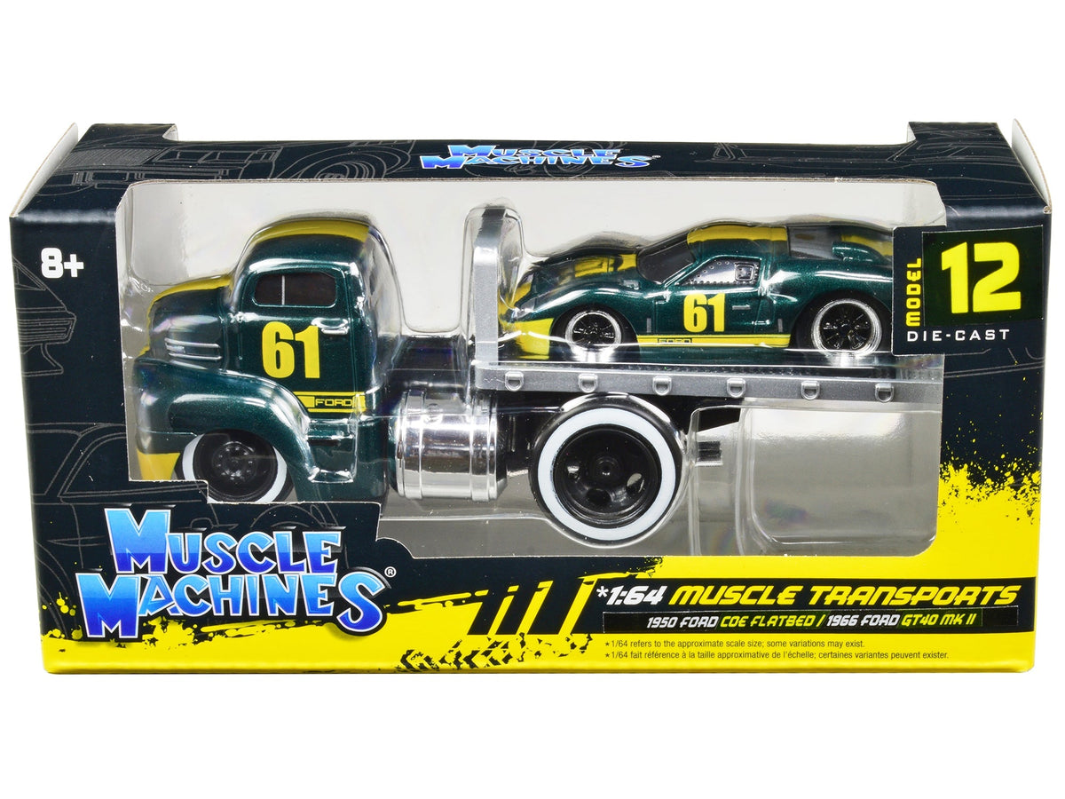 Rapid Vehicles 1950 Ford COE Flatbed Truck #61 and 1966 Ford GT40 MK II #61 Green Metallic with...