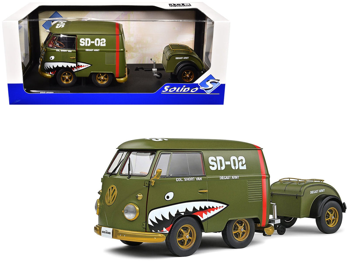 Rapid Vehicles 1950 Volkswagen Kool Kombi Van with Trailer "Army Fighter" Green with Graphics...