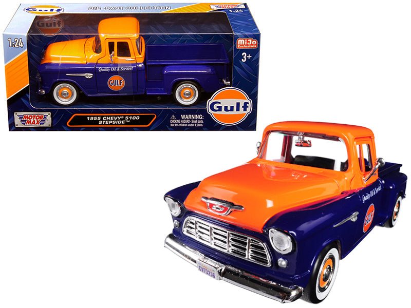 Rapid Vehicles 1955 Chevrolet 5100 Stepside Pickup Truck "Gulf" Dark Blue and Orange 1/24 Diecast...