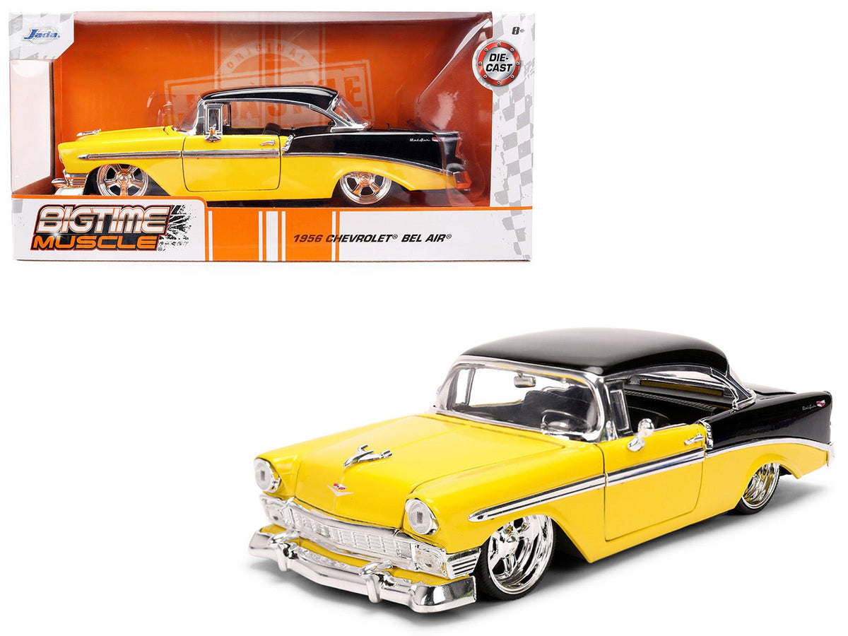 Rapid Vehicles 1956 Chevrolet Bel Air Yellow and Black "Bigtime Muscle" Series 1/24 Diecast Model...