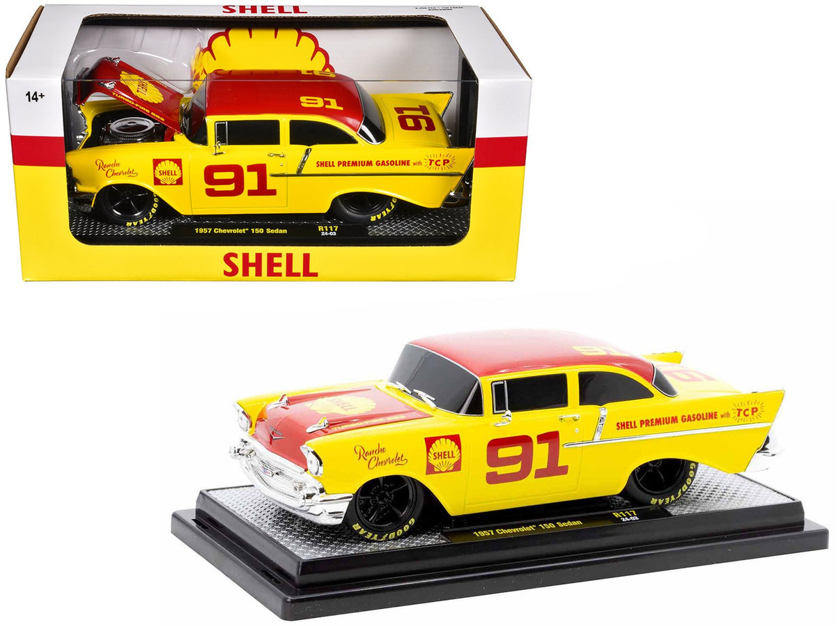 Rapid Vehicles 1957 Chevrolet 150 Sedan #91 Yellow with Red Hood and Top "Shell Oil" Limited...