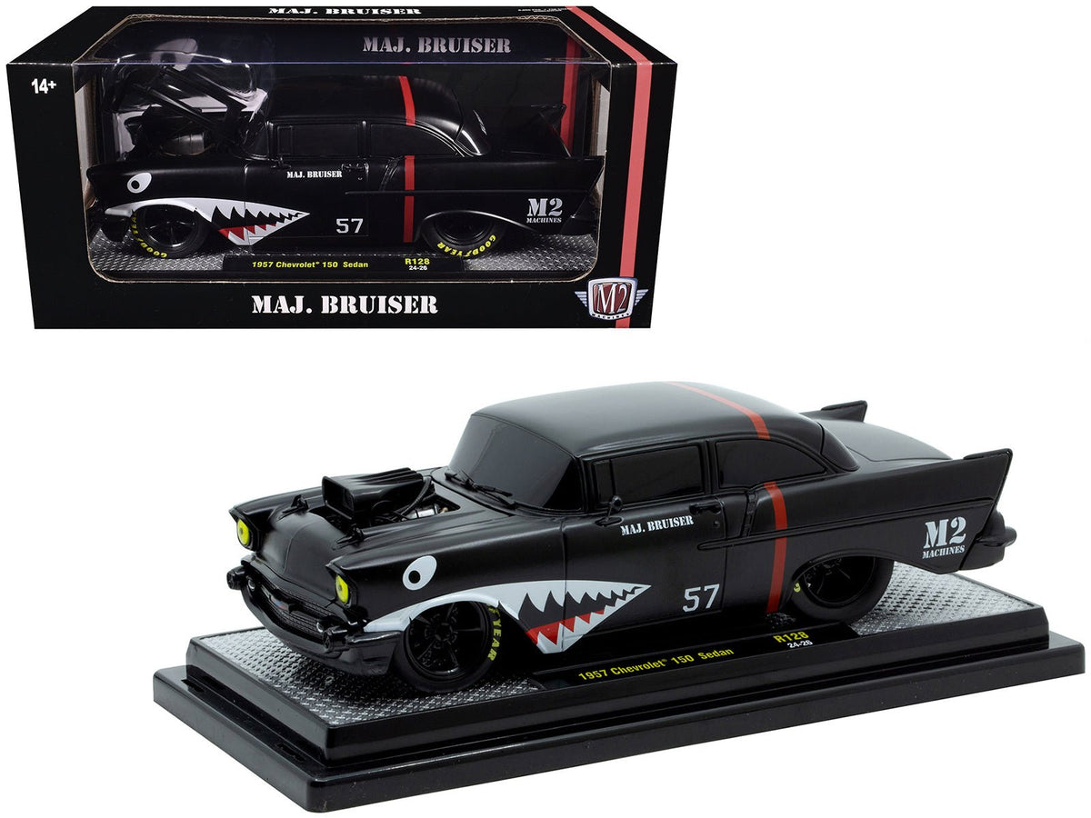 Rapid Vehicles 1957 Chevrolet 150 Sedan "Maj. Bruiser" Matt Black with Red Stripe and Shark Mouth...