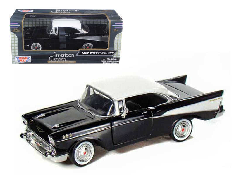 Rapid Vehicles 1957 Chevrolet Bel Air Black with White Top 1/24 Diecast Model Car by Motormax ...