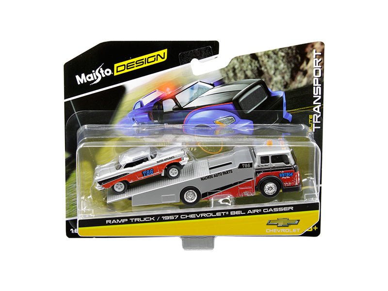 Rapid Vehicles 1957 Chevrolet Bel Air Gasser #786 Silver and Red with Ramp Tow Truck "Elite...