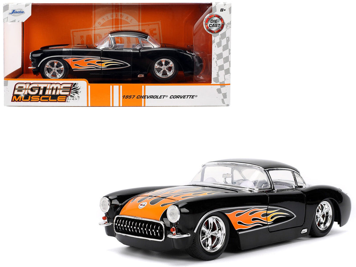 Rapid Vehicles 1957 Chevrolet Corvette Black with Flame Graphics and White Interior "Bigtime...